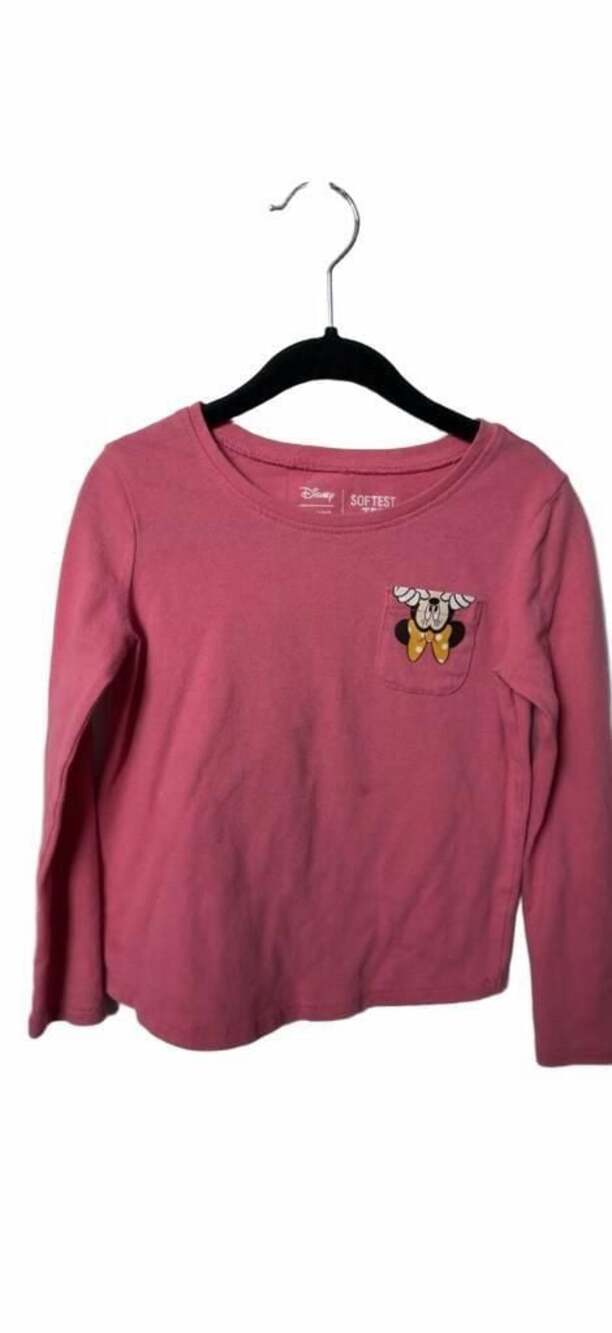 Disney Minnie Mouse Softest Tee Long Sleeve Pocket T-Shirt Pink_K37